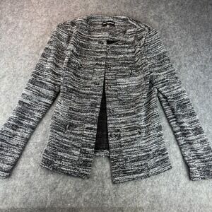 Karl Lagerfeld Jacket Womens S Black White Tweed Blazer Business Pockets Jeweled